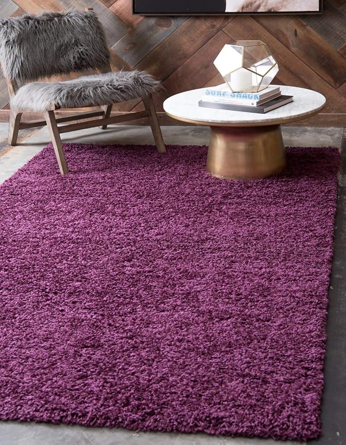 Unique Loom Solid Shag Collection Area Rug (3' 3" x 5' 3" Rectangle, Eggplant Purple)