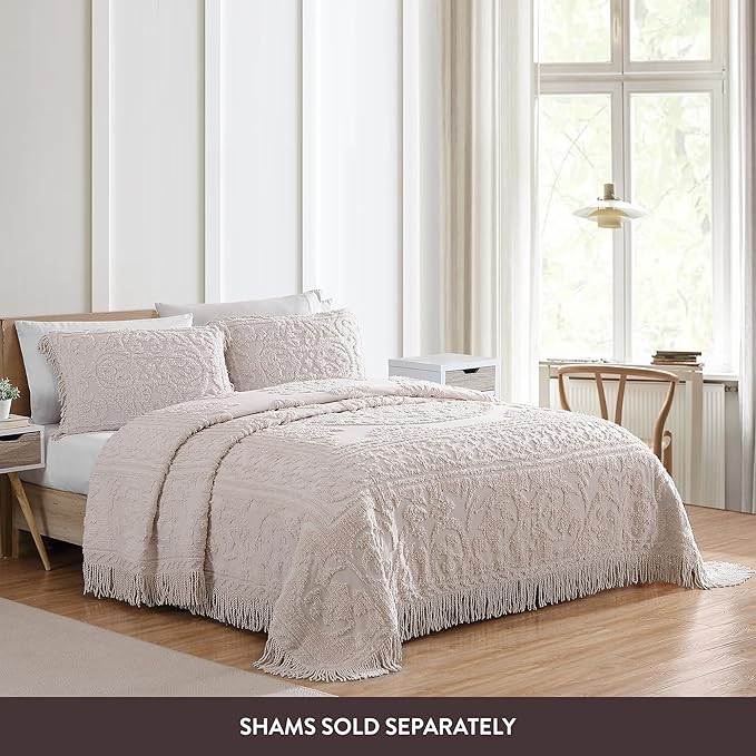 Beatrice Home Fashions Medallion Chenille Bedspread, Queen, Blush