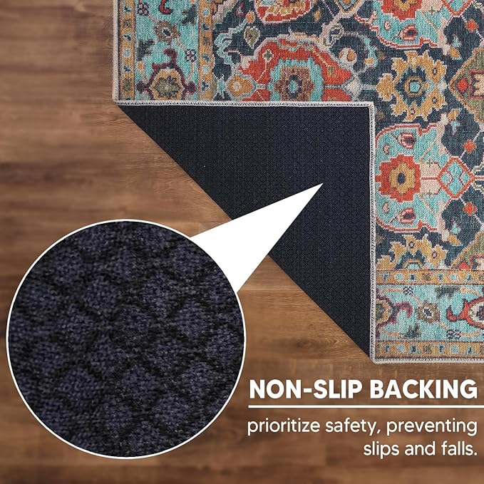 Keen Home Design 10x14 Rug - Machine Washable Area Rug with Non-Slip Backing, Ideal for Living Room, Dining Room, Bedroom - Vintage, Easy Clean, Durable, Low Pile Rug - (9'7" x 14')