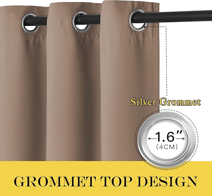 NICETOWN Grommet Blackout Curtain Panel - (Cappuccino Color) Thermal Insulated Room Darkening Drapes for Villa/Apartment/Rental Room, 52 inches Wide by 95 inches Long, 1 Piece
