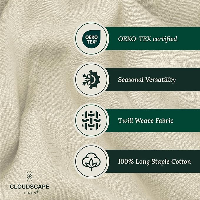 Cloud Scape Linen 100% Cotton Throw Blanket 50x70 Fog, Luxury All-Season Warmth, Ultra Soft, Oversized Herringbone Gauze Blanket for Winter, Bed, Couch & Sofa Decor, Best Gift Idea
