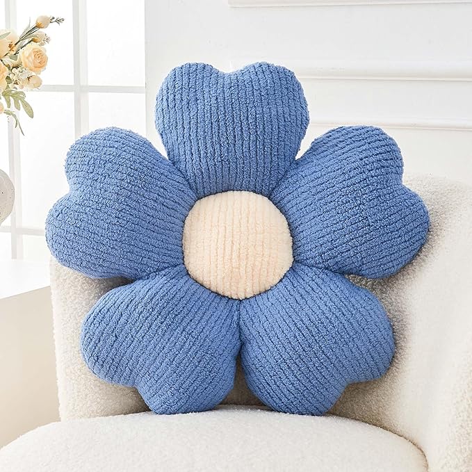 Kcvvcr Flower Throw Pillow, Cute Flower Shaped Pillow Decorative Throw Pillow for Bed Couch, Soft Daisy Pillows Floor Seating Cushion Cushions (19.6 Inch Blue)