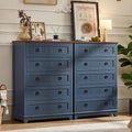 Farmhouse 5 Drawer Dresser for Bedroom Set of 2, 42" Tall Small Dressers & Chest of Drawers, Rustic Wood Dresser with Metal Handle, Storage Organizer Closet for Living Room, Hallway,Entryway