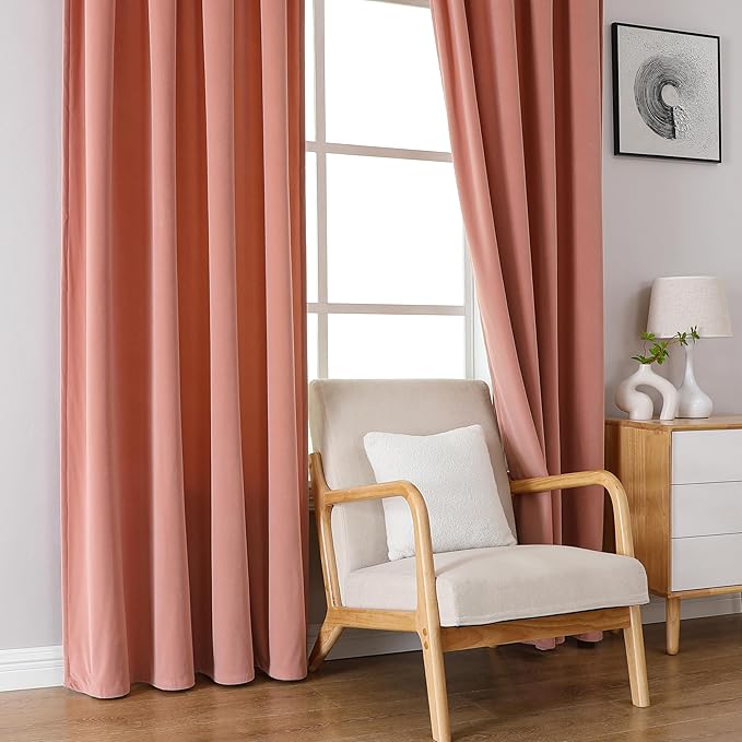 Joydeco Pink Velvet Curtains 96 inch Length 2 Panels, Luxury Blackout Rod Pocket Thermal Insulated Window Curtains, Super Soft Room Darkening Drapes for Living Dining Room Bedroom,W52 x L96 inches