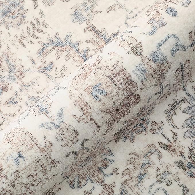 Taupe Area Rug 3x5 Office Entryway Rug Machine Washable Kitchen Vintage Distressed Non Slip Carpet Indoor Retro Floral Accent Throw Door Mat for Bathroom Bedroom Dining Living Room