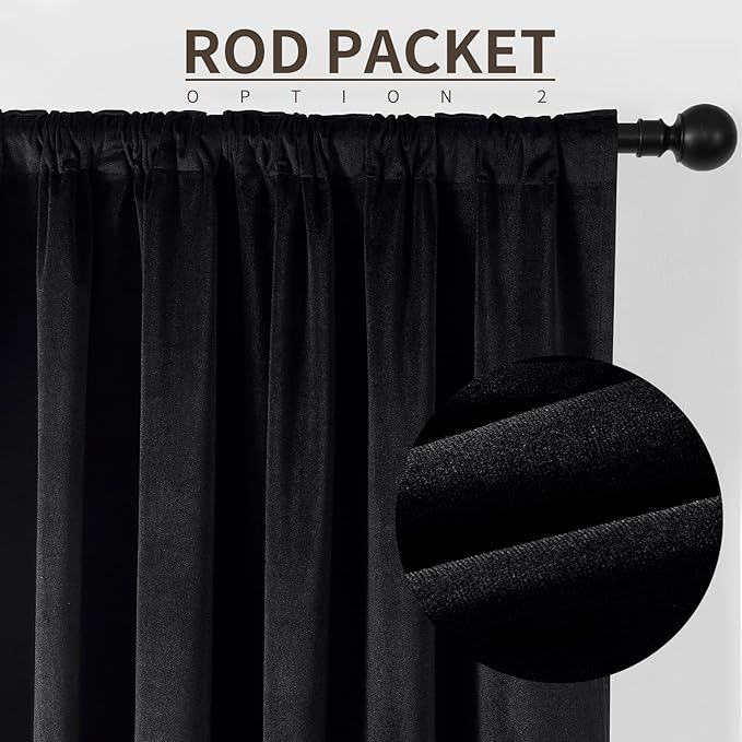 Joydeco 100% Blackout Velvet Curtains for Bedroom 84 Inches Long 2 Panels, Back Tab/Rod Pocket Living Room Drapes, Thermal Insulated Soundproof Heavy Duty Curtains for Windows,52W x 84L,Black