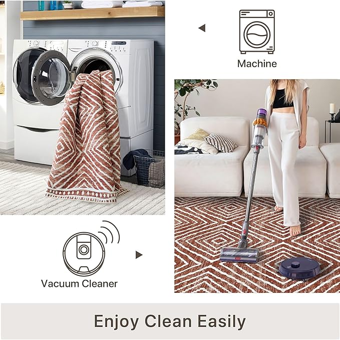 4x6 Rug, Small Area Rug for Living Room, Bedroom, Kitchen, Machine Washable Non-Slip Throw Rug, Low Pile Carpet Western Rug for Entryway Nursery Coffee Table, Brown Red