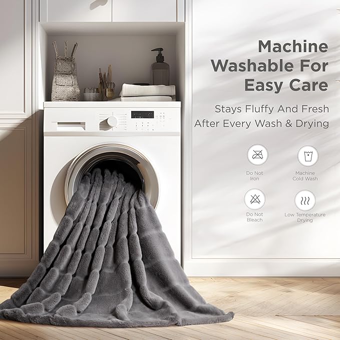 Sophia & William Throw Blanket for Couch Sofa(90x90 Inches) - Faux Fur Throw Soft Cozy, Gifts for Women, Grey