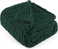 Chunky Knit Throw Blanket 60"X 80", 100% Handmade with Soft Chenille Yarn, 4.4lbs Thick Cable Knitted Blankets, Large Rope Knot Crochet Throws for Couch Sofa Bed Home Decor, Dark Green