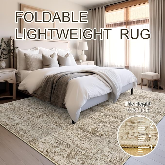 6x9 Area Rug for Living Room Washable 6x9 Rug Non-Slip Modern Rugs for Bedroom Dining Room Ultra-Thin Indoor Brown Rug