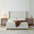 King Size Upholstered Platform Bed Frame, 53.1" Tall Headboard Hosford Wingback Bedframes, Wood Base Floor Beds, No Box Spring Needed, No Noise, Minimalist, Cream White Boucle