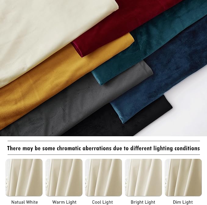 RYB Home Beige Velvet Curtains 96 inches Length - Heavy Duty Back Tab Decorative Window Drapes Privacy Room Darkening Covering for Living Room Playroom, Width 52 x Length 96 inch, Beige, 2 Panels