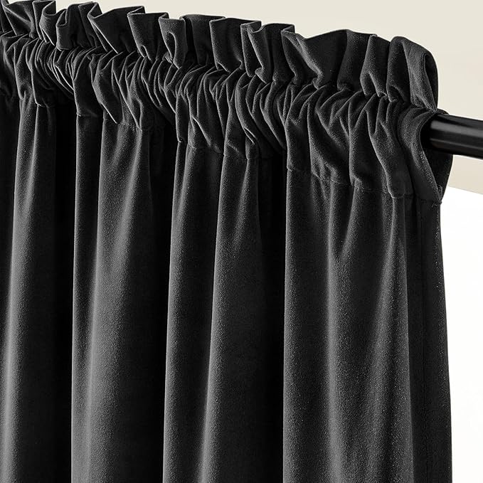 Lazzzy Velvet Blackout Curtains Thermal Insulated Room Window Drapes Super Soft Luxury Curtains for Living Room Bedroom Rod Pocket 2 Panels, Black, 42" W x 72" L