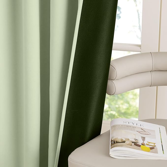 RYB HOME Velvet Chenille Window Curtains 100 inches Long, Thick Blackout Thermal Insulated Vertical Luxury Drapes for Bedroom Nursery Living Room, 52 Width 2 Panels, Sage Green