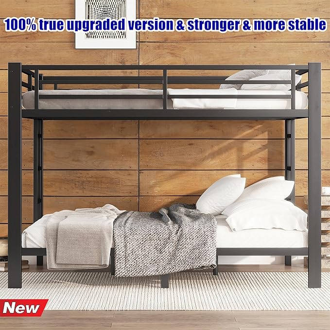 Upgraded & Stronger Heavy Duty Metal Queen Over Queen Bunk Bed for Adults & Teens, Thickened More Stable Safer Bunkbeds (Greater Weight Capacity) (Queen Over Queen-A)