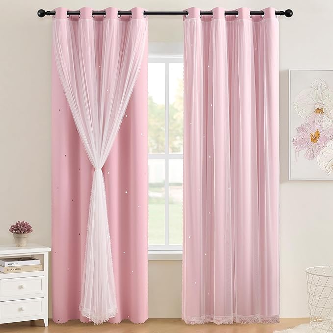 XiDi Pink Curtains for Bedroom, Girls Room Blackout Curtains, Kids Room Darkening Curtains, Light Pink Decor, 1 Panel Light Pink/52/63/1