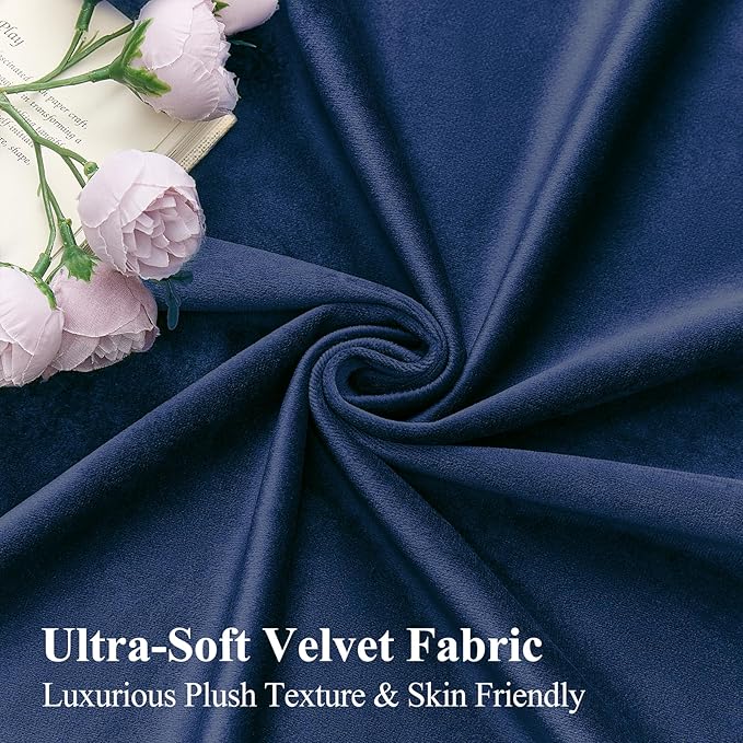 Navy Blue Velvet Blackout Curtains Extra Long Super Soft Room Darkening Drapes Elegant Thermal Insulated Sound Reducing Curtain for Bedroom Living Room, Back Tab Rod Pocket, W52 x L108, 2 Panels