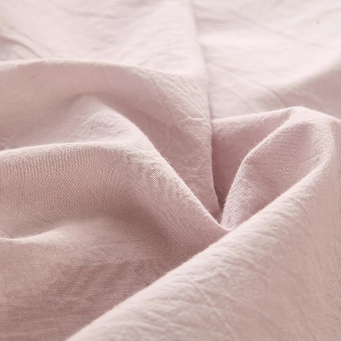 MooMee Fitted Bottom Sheet Only 100% Washed Cotton Linen Like Textured Breathable Durable Soft Comfy Deep Pocket Fits Mattress up to 17" (Greyish Pink, Twin)