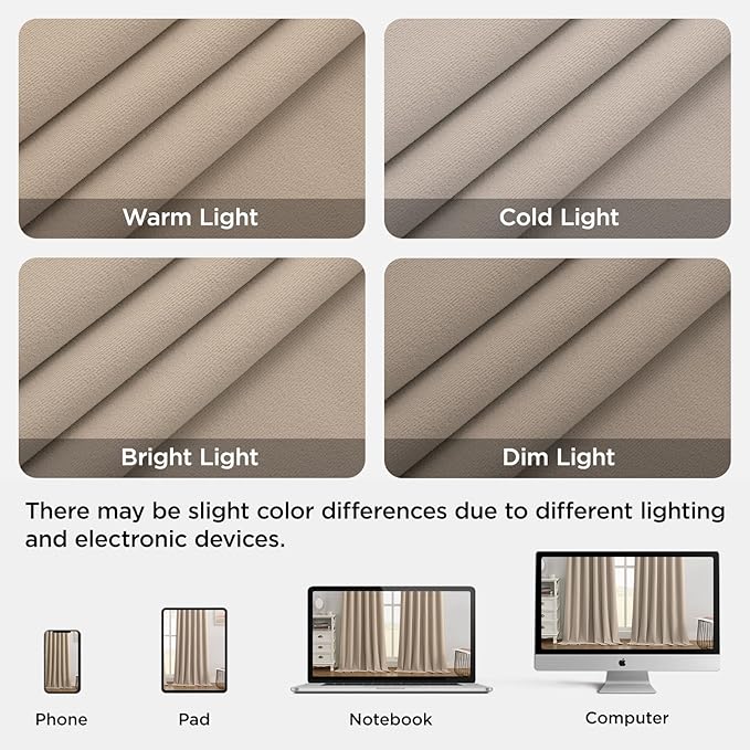 Joydeco Beige 100% Blackout Curtains 84 Inch 2 Panels, Luxury Thermal Beige Velvet Curtains for Bedroom Living Room, Soundproof Blackout Window Drapes, Rod Pocket & Back Tab (52W x 84L)