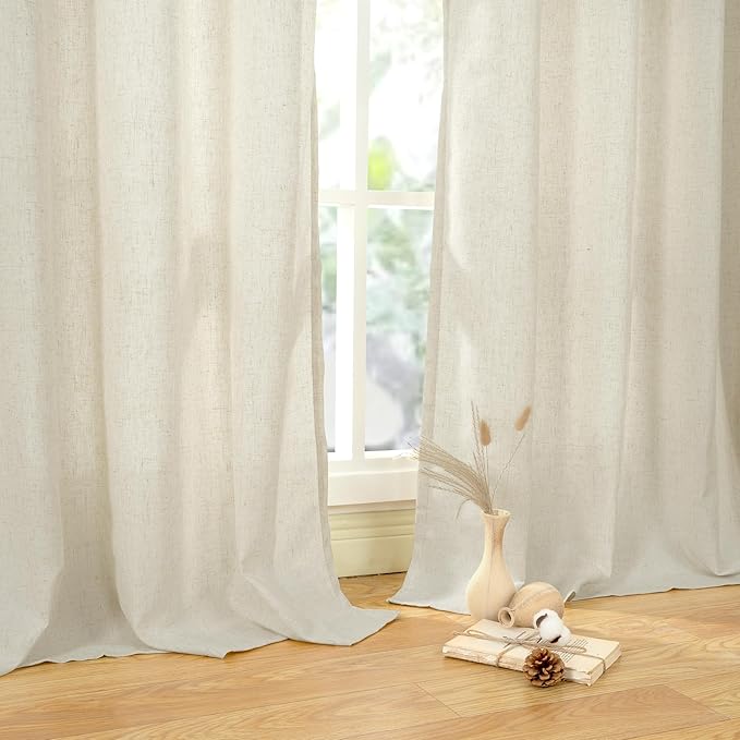 YoungsTex Beige Linen Curtains 80 Inches Length for Living Room, Natural Semi Sheer Drapes with Grommet Light Filtering Window Treaments for Bedroom Dining, 2 Panels, 52 X 80 Inch