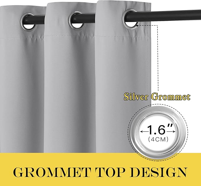 NICETOWN Silver Grey Blackout Curtains for Bedroom/Living Room 132 Inch Length - Thermal Insulated Room Darkening Grommet Top Window Curtains (100 by 132 - Inch, 1 Panel)