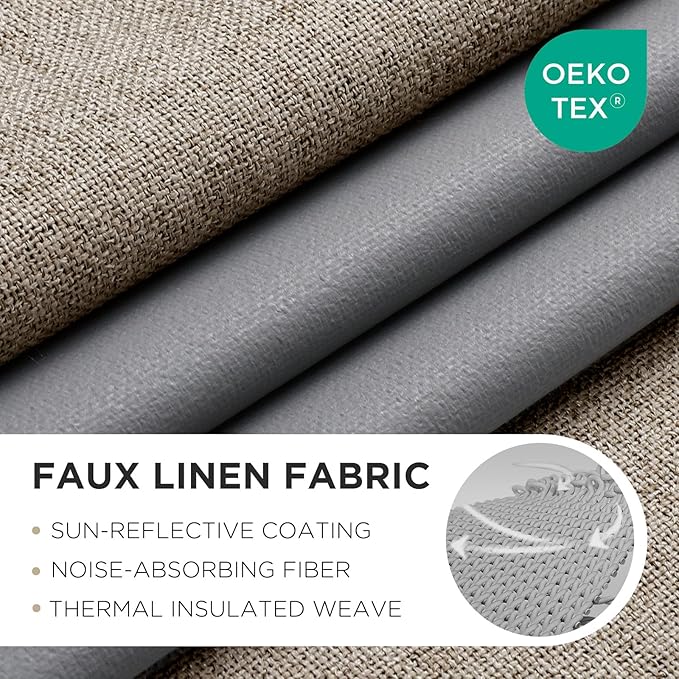 Joydeco Blackout Curtains 90 Inches Long 2 Panels Burg, Room Darkening Curtains for Bedroom, 100% Black Out Textured Thermal Drapes Privacy Protection 2 Panels Set(W52 x L90 Inch, Linen)