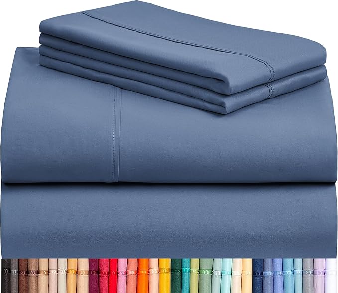 LuxClub 4 PC Queen Sheet Set, Deep Pockets Wrinkle Free Cooling Bed Sheets Hotel Bedding for Women, Men, Includes 1 Fitted Sheet, 1 Flat Sheet and 2 Pillowcases-Silky Soft Oxford
