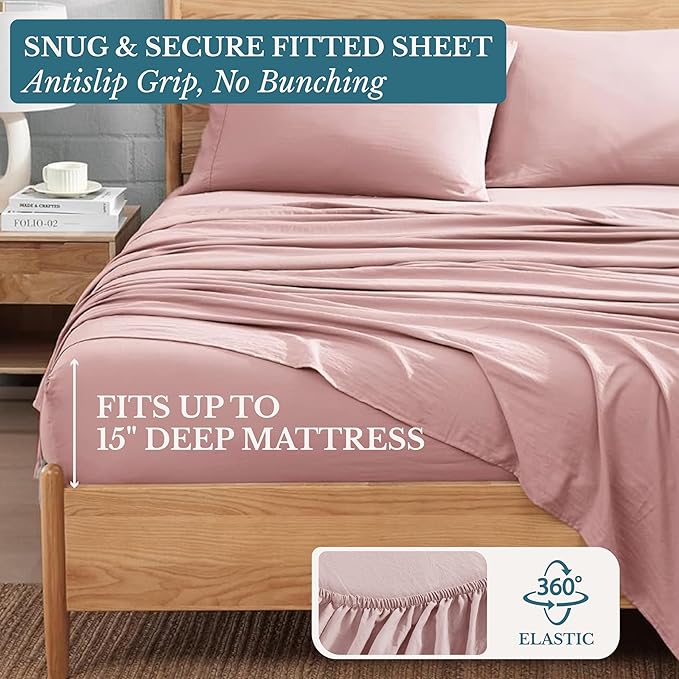 Casa Platino Bedding Sheets and Pillowcases, Pre-Washed Ultra Soft Split King Bed Sheets Set, Hydro-Brushed Microfiber Cooling Split King Size Sheet Set, Deep Pockets - Sepia Rose