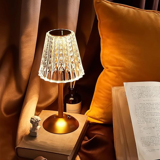 Liliful 2 Pcs Cordless Table Lamp Rechargeable Touch LED Small Gold Portable Battery Operated USB-c Desk Lamp 3 Color Dimmable for Bedroom Living Room Dining (Gold,Classic Style)