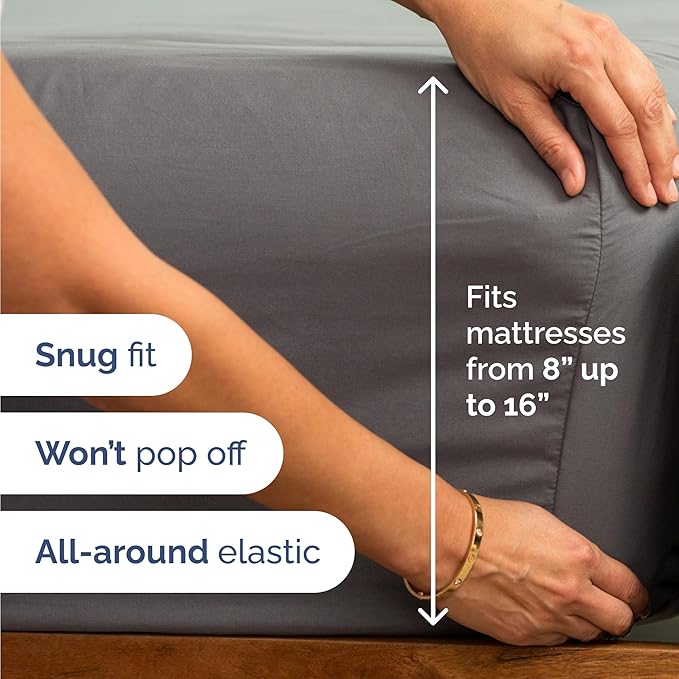 Twin 4 Piece Sheet Set - Cooling, Comfy & Breathable - Hotel Luxury Bedding, Includes Fitted Sheet for Women, Men, Kids & Teens - 1 Flat, 1 Fitted Sheet, 2 Pillowcases with Deep Pockets - Dark Grey