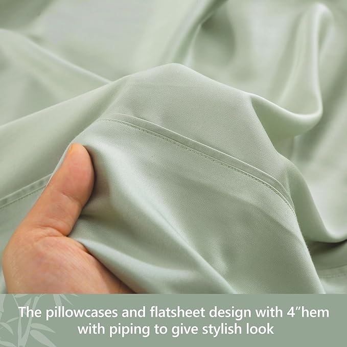 Linen World Cooling Bed Sheets Set Twin Size,100% Organically Grown Viscose Sheets,Deep Pocket Up to 16",3 Pieces Silky Soft,Breathable Bedding Sheets & Pillowcases(Sage,Twin)