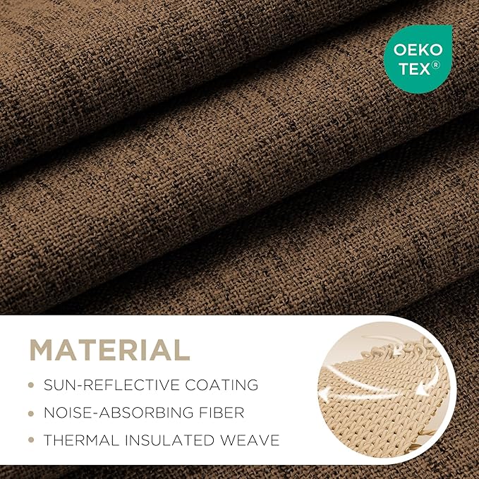 Joydeco Linen Blackout Curtains for Bedroom - 100% Light Blocking 1 Panels, Cappuccino Drapes 70" W x 96" L, Thermal Insulated Room Darkening Curtains for Living Room, Rod Pocket & Back Tabs