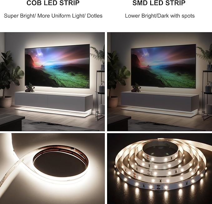 65.6ft COB LED Strip Light Natural White, High Bright LED Strips with 320LEDs,RF Remote and UL Power Supply,4000K Dimmable LED Lights for Bedroom,Kitchen,DIY Home Decoration, 2 Rolls of 32.8ft