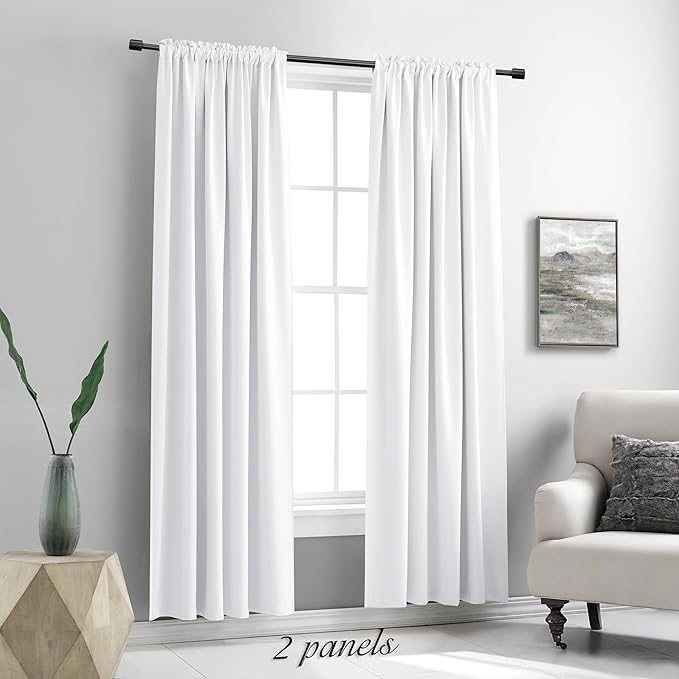 Pure White 50% Light Reducing Curtains 90 Inches Long - Room Darkening Thermal Insulated Drapes Window Treatment Curtains for Living Room Patio Door,2 Panels,W 52 x L 90 Inch