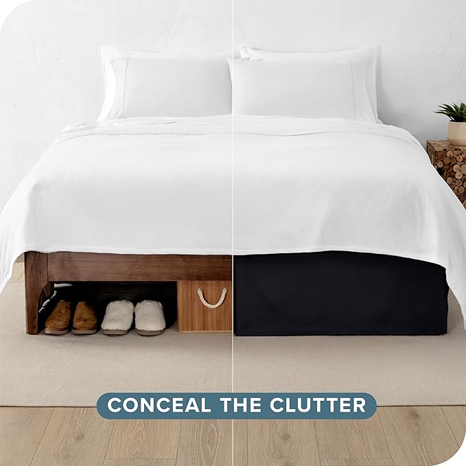 Bare Home Twin XL Bed Skirt - 15-Inch Tailored Drop Easy Fit - Bed Skirt for Twin Extra Long Beds - Center & Corner Pleats (Twin XL, Black)