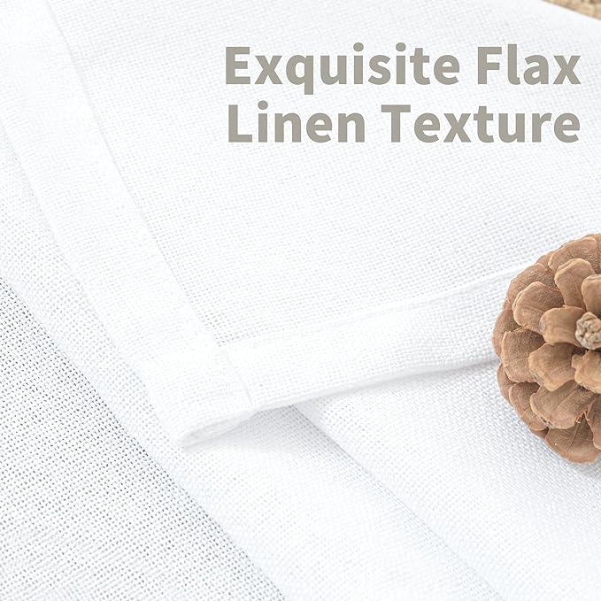 YoungsTex Linen Semi Sheer Curtains 54 Inch Length for Short Window, White Drapes with Bronze Grommet Light Filtering for Bathroom Bedroom Kitchen, 42 X 54 Inch, 2 Panels