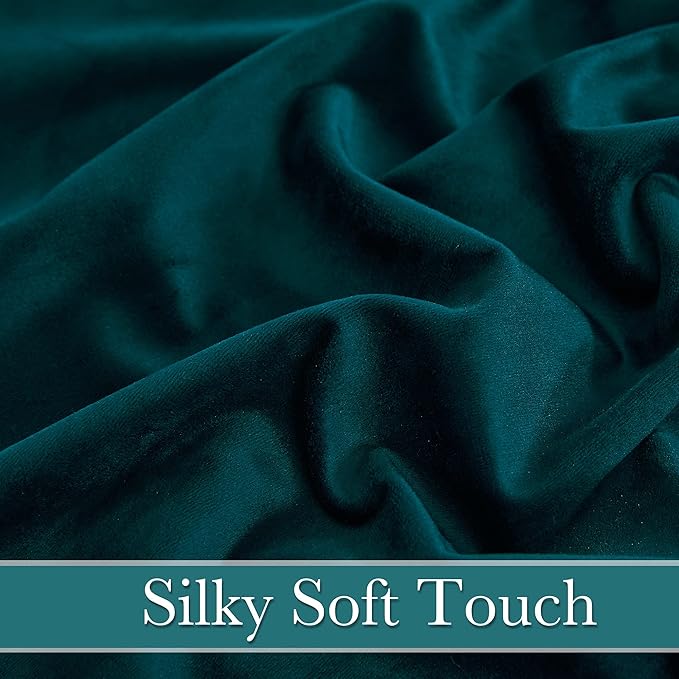 RYB Home Velvet Curtains 108 inches 2 Panels Set - Super Soft Durable Window Drapes Room Darkening Energy Smart Back Tap for Apartment Villa Room Backdrops, Peacock Blue, W52 x L108 inches, 2 Panels