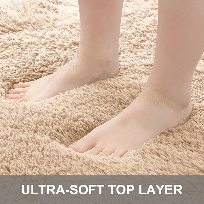 OLANLY 2x5 Machine Washable Runner Rugs for Hallway, Soft Fluffy Shaggy Bedside Rugs for Bedroom, Living Room, Indoor Floor Carpet for Kids Girls and Boys, Nursery Rooms, Home Decor Aesthetic, Beige