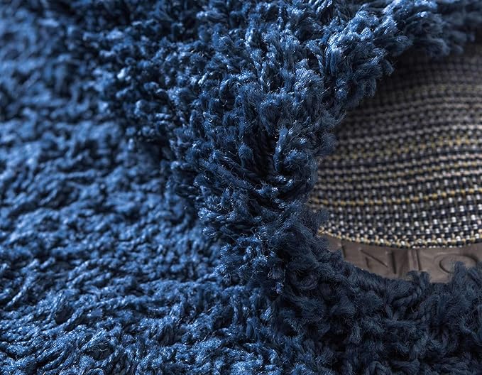 Unique Loom Solid Shag Collection Area Rug (8' Round Sapphire Blue/Navy Blue)