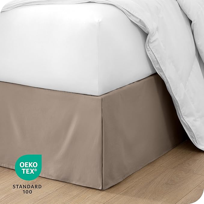 Bare Home California King Bed Skirt - 15-Inch Tailored Drop Easy Fit - Bed Skirt for Cal King Beds - Center & Corner Pleats (Cal King, Taupe)
