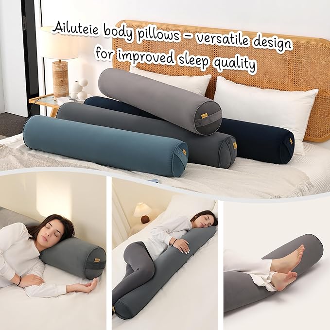 Bolster Pillow for Bed – Long Round Body Pillow for Adults, Cuddle Pillow for Sleeping, Full-Length Support,59 x 7.87 Inches,Charcoal Gray