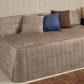 Camden Luxury Bedding | Neutral Sand Color | Fitted Hollywood Daybed Bedding | Faux Suede Box Quilted Design | 5 Piece Set Includes Extra Long Hollywood Cover, 2 Bolster Shams, and 2 Bolster Pillows