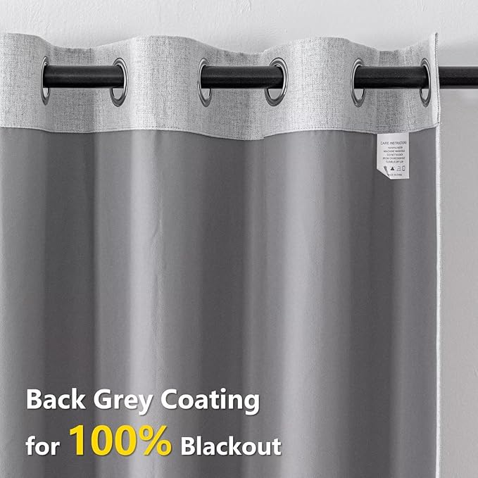 100% Blackout Curtains 72 Inch Length 2 Panels Set, Black Out Curtains for Living Room, Light Grey Thermal Insulated Grommet Drapes Bedroom Luxury Decor Privacy(37W × 72L inch, Light Grey)