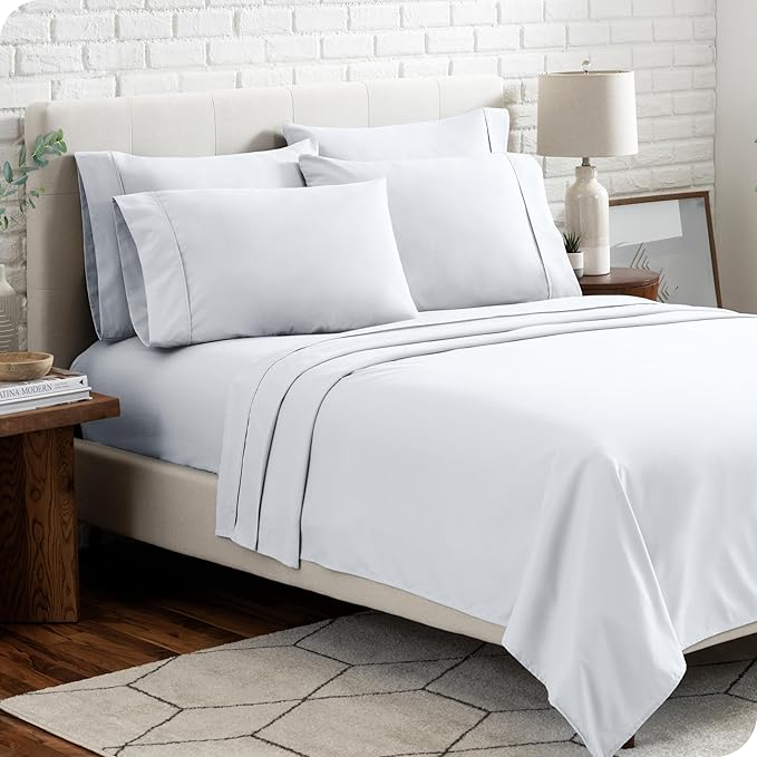Bare Home Hotel Luxury Queen Sheet Set, Extra Soft - 6 Piece Set - Deep Pockets - Easy Fit - Cooling & Breathable - Wrinkle, Fade, Stain Resistant - Includes 4 Pillowcases (Queen, White)