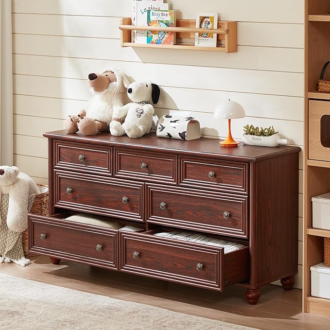Farmhouse Dressers & Night Stand Set of 4, Wood 54" Wide Dresser & 45" Tall Chest of Drawers, 18" with Charging Station Nightstand Set of 2, Bedroom Furniture Dresser Set for Home Living Room Hallway
