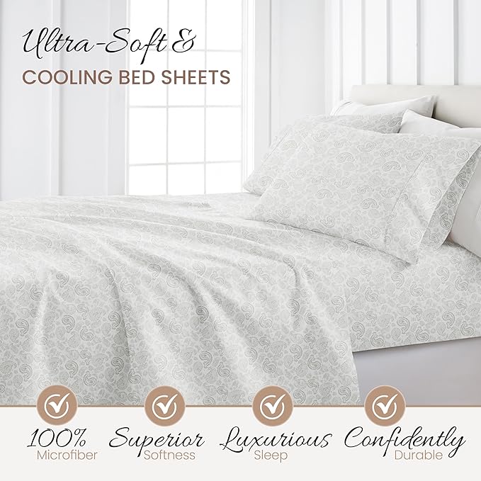 Linen Market 4 Piece California King Bedding Sheet Set (Gray Floral) - Sleep Better Than Ever with These Ultra-Soft & Cooling Bed Sheets for Your Cal King Size Bed - Deep Pocket Fits 16" Mattress