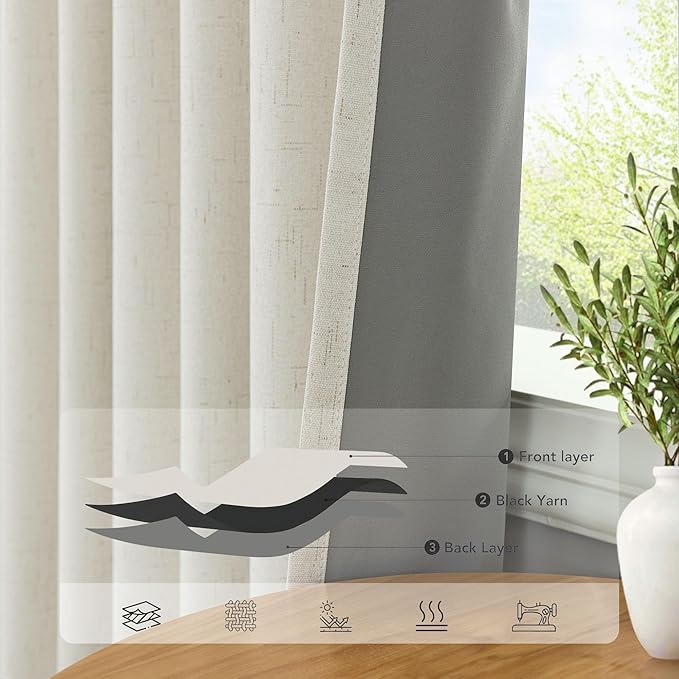 Pitalk Modern Farmhouse Curtains for Living Room 96 Inch Length Linen Cotton Textured Blackout Thermal Window Coverings Cream Drapes for Winter Insulation 2 Panel Curtain 42 x 96 Long Ivory Off White