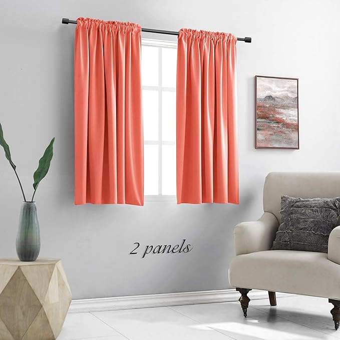DONREN Coral Room Darkening Curtain Panels for Bedroom - 54 Inch Length Thermal Insulated Rod Pocket Curtains (42 by 54 Inches Long,2 Panels)