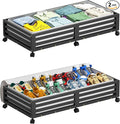 Wisuce Bamboo Under Bed Storage Containers- Underbed Organizer with Wheels with Large Dust Bag,Sturdy Wood Rolling Under the Bed Shoe Storage Organizer Drawer 2 Packs (Black, Long)