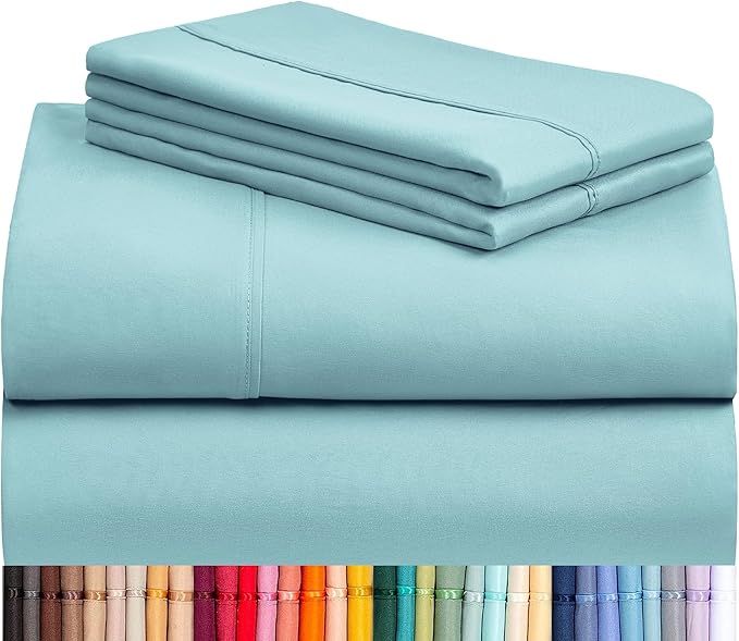 LuxClub 3 PC Twin Sheet Set, Deep Pockets Wrinkle Free Cooling Bed Sheets Hotel Bedding for Women, Men, Kids & Teens, Includes 1 Fitted Sheet, 1 Flat Sheet and 1 Pillowcase-Silky Soft Aqua